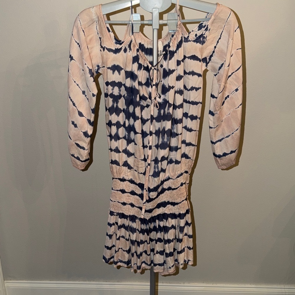 ELAN swim cover/midi dress in Tie Dye blue & peachy pink